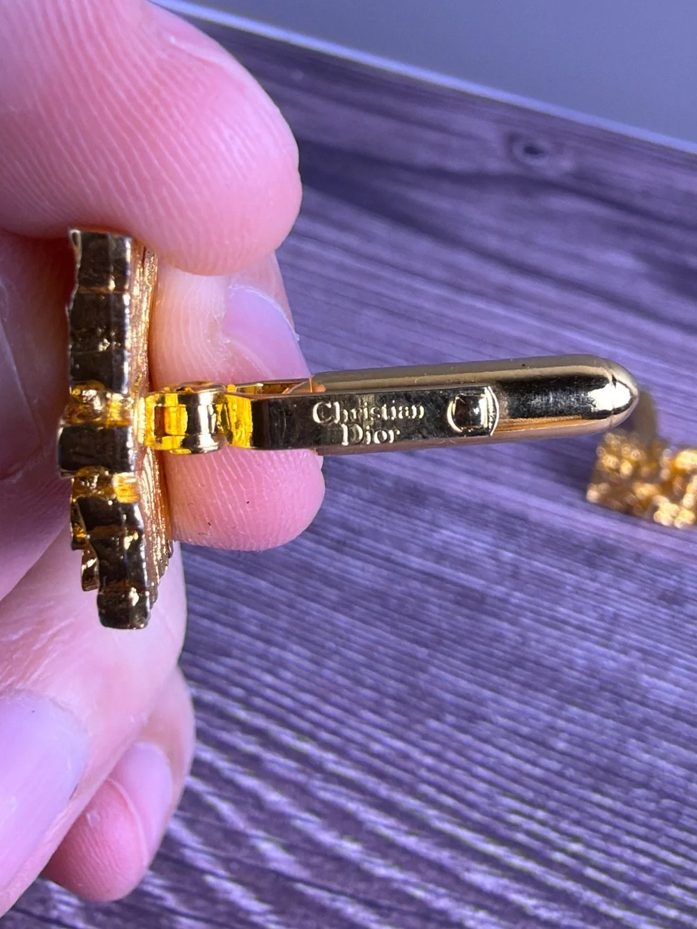Vintage Christian Dior Gold Tone Nugget Brutalist Cufflinks